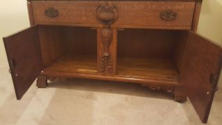 Stunning Antique Tiger Oak Sideboard Buffet with Mirror Carved Face Man 1800 ' s 5