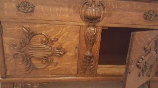 Stunning Antique Tiger Oak Sideboard Buffet with Mirror Carved Face Man 1800 ' s 7