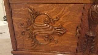 Stunning Antique Tiger Oak Sideboard Buffet with Mirror Carved Face Man 1800 ' s 9