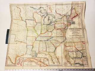 1854 Map Of United States & Canada Pocket Map 25 X 30 Pre Civil War Pre Railroad