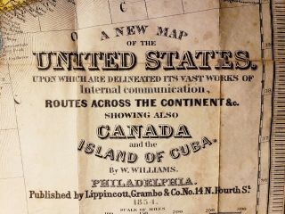 1854 MAP OF UNITED STATES & CANADA POCKET MAP 25 X 30 PRE CIVIL WAR PRE RAILROAD 3