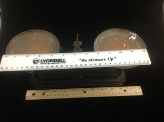 Antique/Vintage Cast Iron Balance Scale W/Two Copper Trays 11