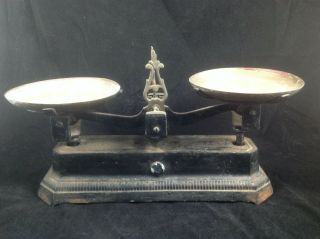 Antique/vintage Cast Iron Balance Scale W/two Copper Trays