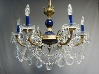 Antique brass and crystal Empire chandelier 6 lights,  Royal blue. 3