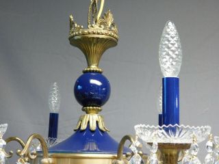 Antique brass and crystal Empire chandelier 6 lights,  Royal blue. 4