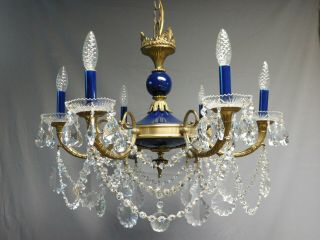 Antique brass and crystal Empire chandelier 6 lights,  Royal blue. 5