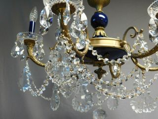 Antique brass and crystal Empire chandelier 6 lights,  Royal blue. 6