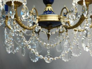 Antique brass and crystal Empire chandelier 6 lights,  Royal blue. 7