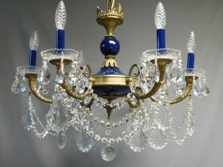Antique brass and crystal Empire chandelier 6 lights,  Royal blue. 8