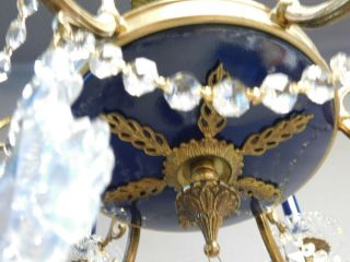 Antique brass and crystal Empire chandelier 6 lights,  Royal blue. 9