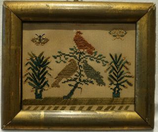 Miniature Mid/late 19th Century Punch Paper Sampler Of Birds & Trees - C.  1870