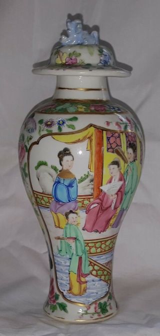 Chinese Cantonese vintage Victorian oriental antique tall lidded vase 2