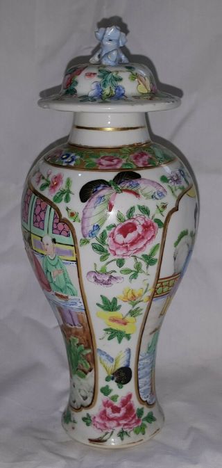 Chinese Cantonese vintage Victorian oriental antique tall lidded vase 3