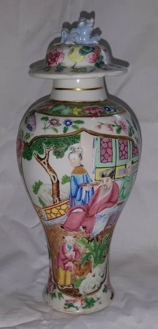 Chinese Cantonese vintage Victorian oriental antique tall lidded vase 4
