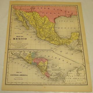 1854 Smith’s Antique Color Map Of Mexico & Central America