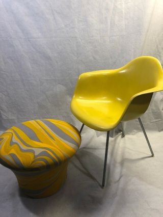 Eames Herman Miller Fiberglass Arm Shell Chair Yellow Mid Century Modern