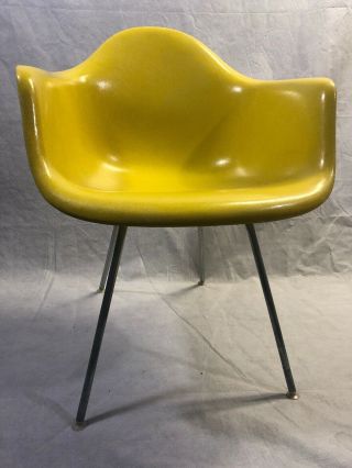 Eames Herman Miller Fiberglass Arm Shell Chair Yellow Mid Century Modern 2