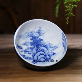 1pc China Jingdezhen Porcelain Hand Painting Blue White Landscape Tea Cup