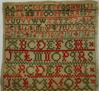 EARLY 19TH CENTURY SAMPLER BY ISABELLA OLIPHANT c.  1840 & ENGRAVED BOTTLE - 1888 3