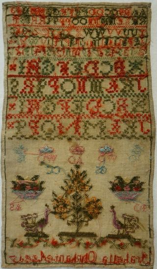 EARLY 19TH CENTURY SAMPLER BY ISABELLA OLIPHANT c.  1840 & ENGRAVED BOTTLE - 1888 5