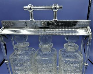 Victorian Silver Plated 3 Bottle Locking Tantalus C.  1880 2