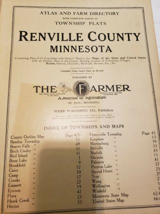 Minnesota Renville County Atlas and Farmers ' Directory 1913,  1920 Minn wallmap 2