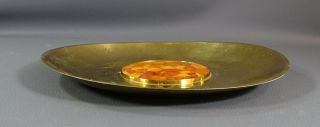 Arts&Crafts German Kramer Hammered Brass Butterscotch Amber Wall Plate 24K gild 3