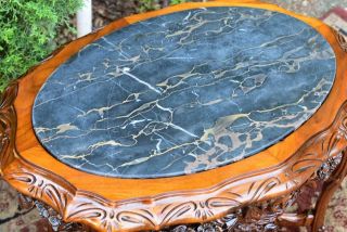 1910s Antique French Carved Walnut & Black marble top coffee table / Side table 2
