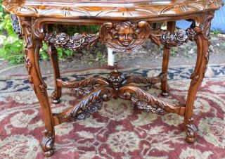 1910s Antique French Carved Walnut & Black marble top coffee table / Side table 5