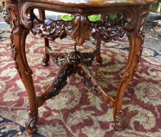 1910s Antique French Carved Walnut & Black marble top coffee table / Side table 7