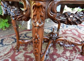 1910s Antique French Carved Walnut & Black marble top coffee table / Side table 8