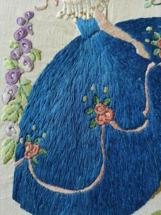 VINTAGE EMBROIDERED CRINOLINE LADY DOVECOTE GARDEN DETAILED FLORAL PANEL 3