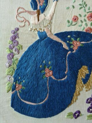 VINTAGE EMBROIDERED CRINOLINE LADY DOVECOTE GARDEN DETAILED FLORAL PANEL 8