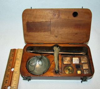 Antique Jewelry Gold Apothecary Pocket Scale With Weights