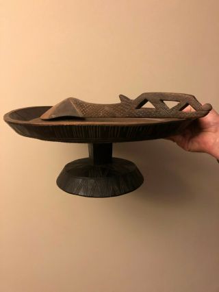 Vintage Hand - Carved Ethiopian Wooden Pedestal Serving Tray with Ladle RARE 12