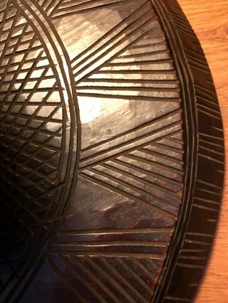 Vintage Hand - Carved Ethiopian Wooden Pedestal Serving Tray with Ladle RARE 4