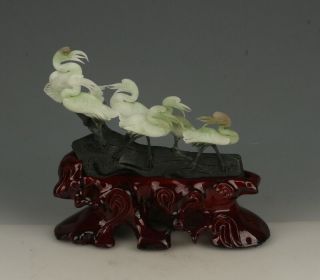 Chinese Exquisite Hand - Carved Cranes Carving Dushan Jade Statue