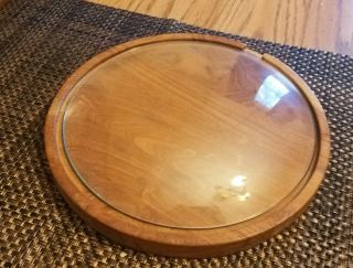Vintage Solid Oak Round Convex Glass Display Case