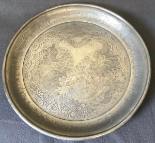 Old Antique 19c Chinese Kut Hing Swatow Pewter Tray 13in