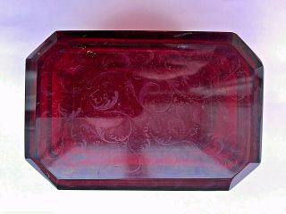 Antique Moser?19thC Beveled Ruby Red Bohemian Glass Box Bronze Mounts Gold 7