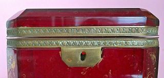 Antique Moser?19thC Beveled Ruby Red Bohemian Glass Box Bronze Mounts Gold 8