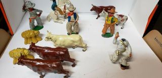 Vintage Barclay Lead Cowboys And Cows,  Hay Bales