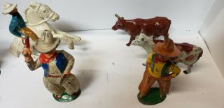 Vintage Barclay lead cowboys and cows,  hay bales 4