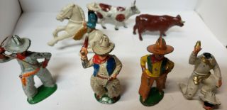 Vintage Barclay lead cowboys and cows,  hay bales 7