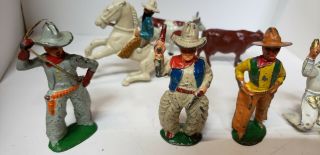 Vintage Barclay lead cowboys and cows,  hay bales 9