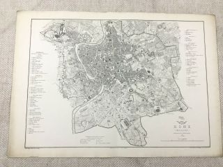 Antique Map Rome Italy Town Street Plan Old 19th Century Europe
