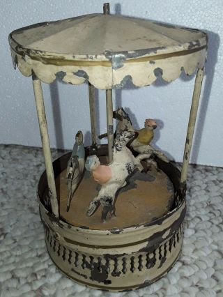 Vtg.  Gunthermann Antique Tin Wind - Up Carousel Toy Merry Go Round Gesenia Antique