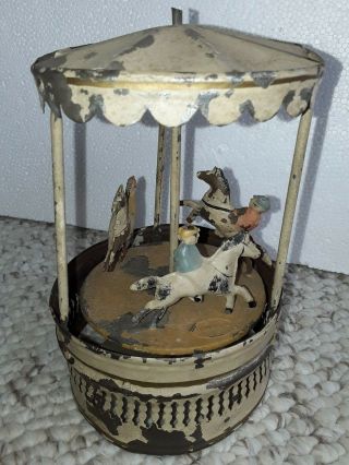 vtg.  Gunthermann antique tin Wind - Up CAROUSEL Toy merry go round GESENIA antique 2