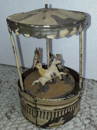 vtg.  Gunthermann antique tin Wind - Up CAROUSEL Toy merry go round GESENIA antique 3