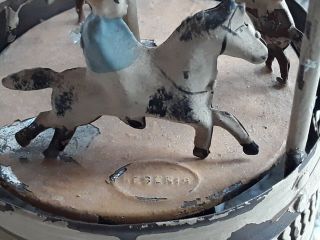 vtg.  Gunthermann antique tin Wind - Up CAROUSEL Toy merry go round GESENIA antique 8